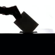 Voter casting a ballot during Canada's federal election 2021