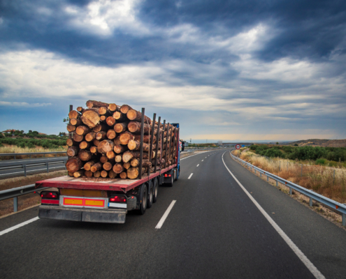 Truck carrying lumber impacted by U.S. tariffs