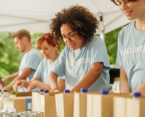 Charity volunteers packing bags